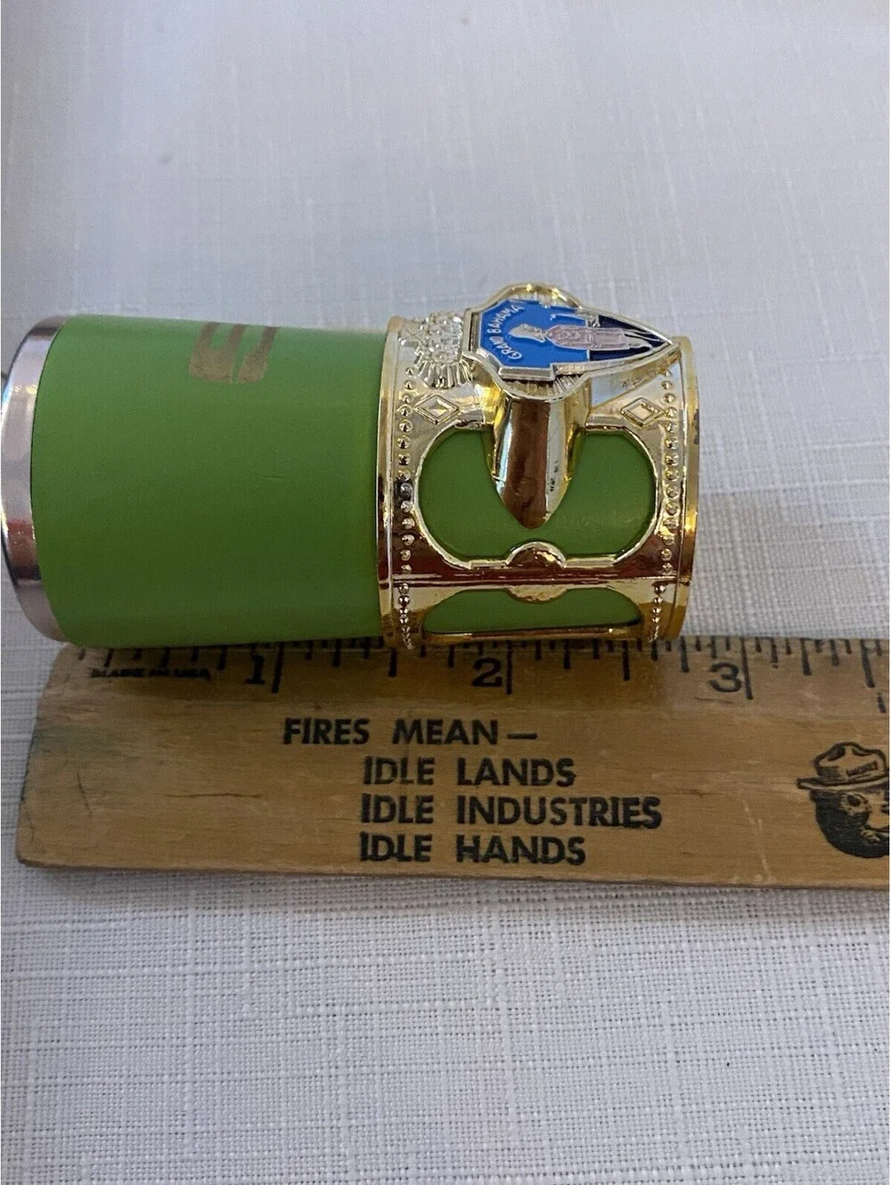 Vintage Grand Bahama Salt & Pepper Shakers Green Wood & Gold plastic Cup Holders